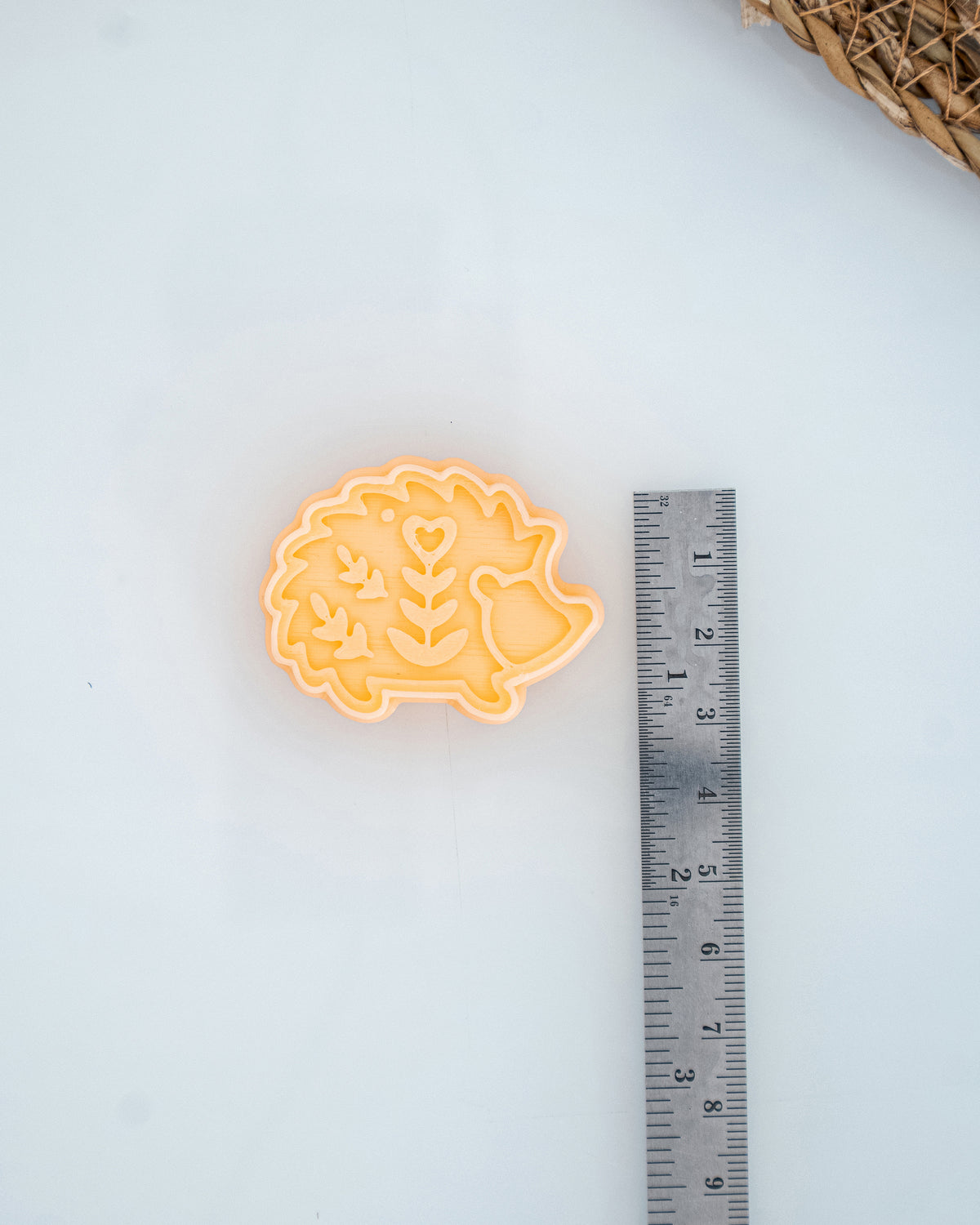 Woodland Hedgehog clay cutters shown with a ruler or size lineup to provide a practical scale reference.