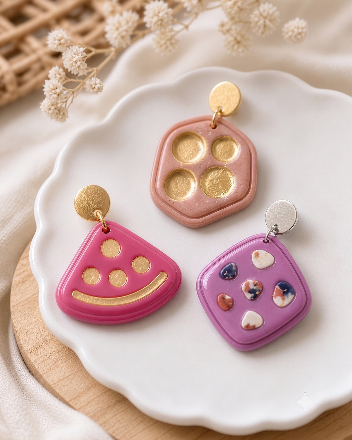 Abstract Dot & Chip Imprint Clay Cutter Set – Finished Result