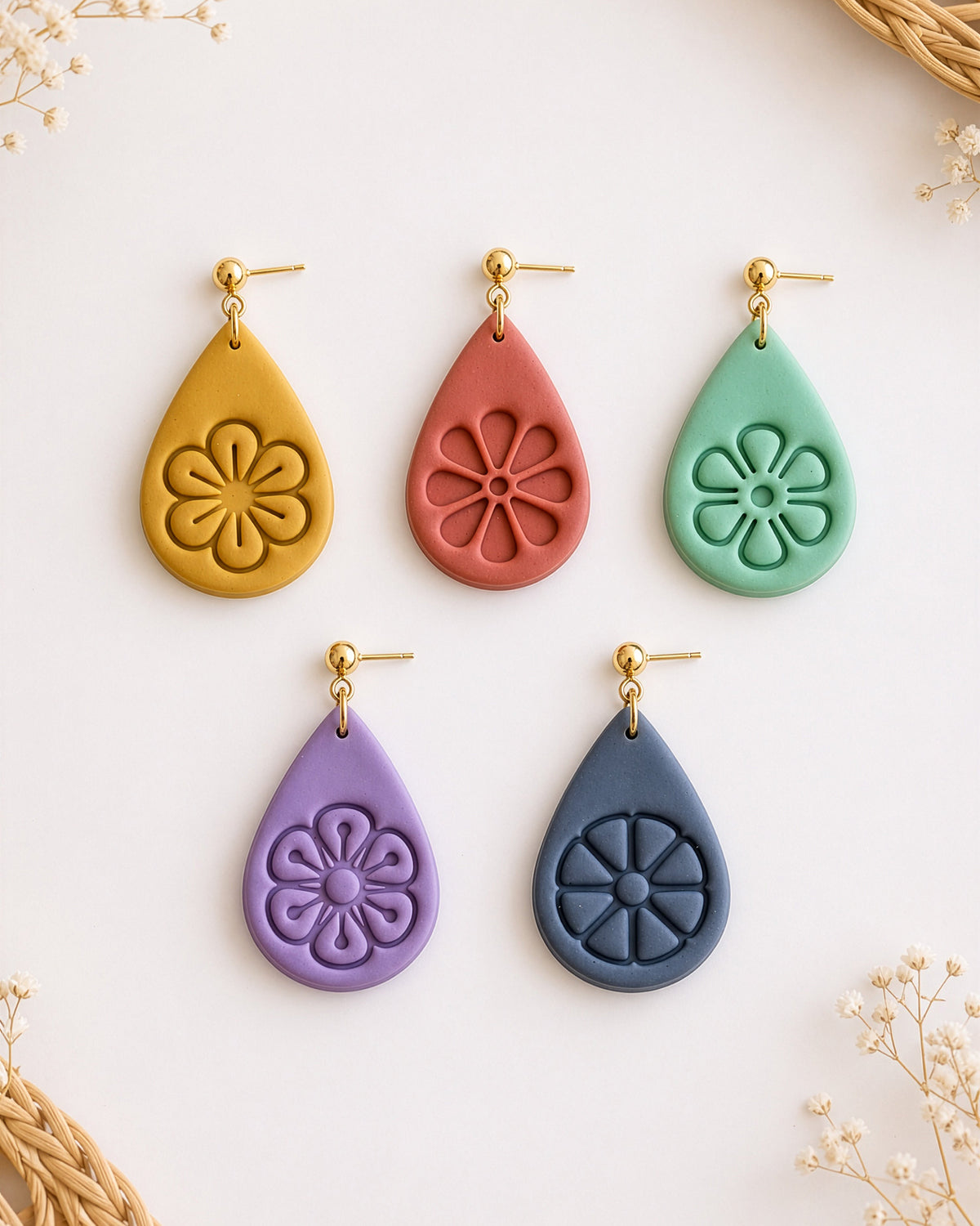 Blossom Drop Imprint Clay Cutter Set – Finished Result
