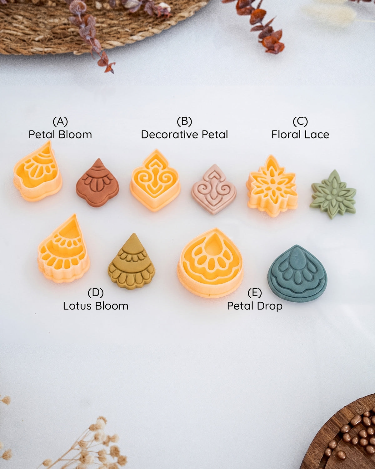 Boho Floral Imprint Clay Cutter Set – Full Set (5 Designs)