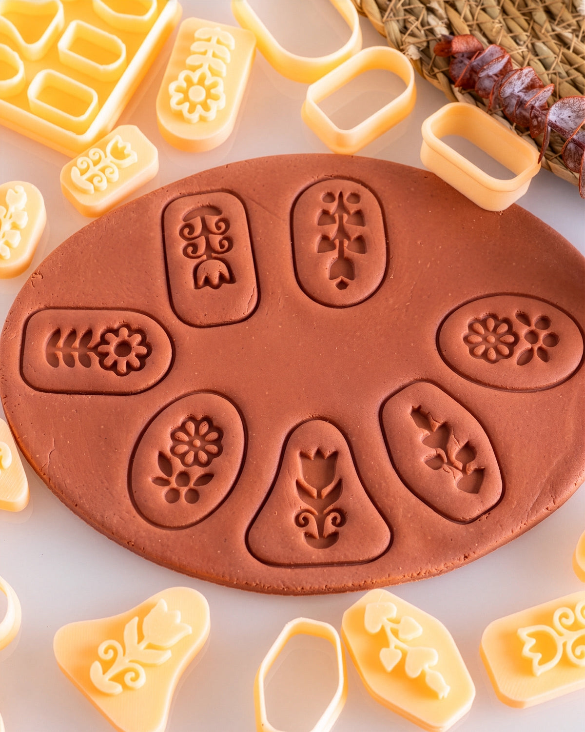 Scandi Folk Flower Imprint Clay Cutter Set