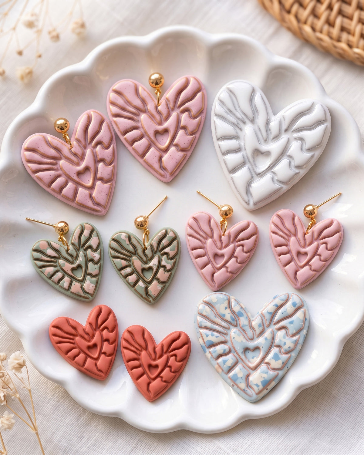 Boho Botanical Heart Imprint Clay Cutter – Finished Result