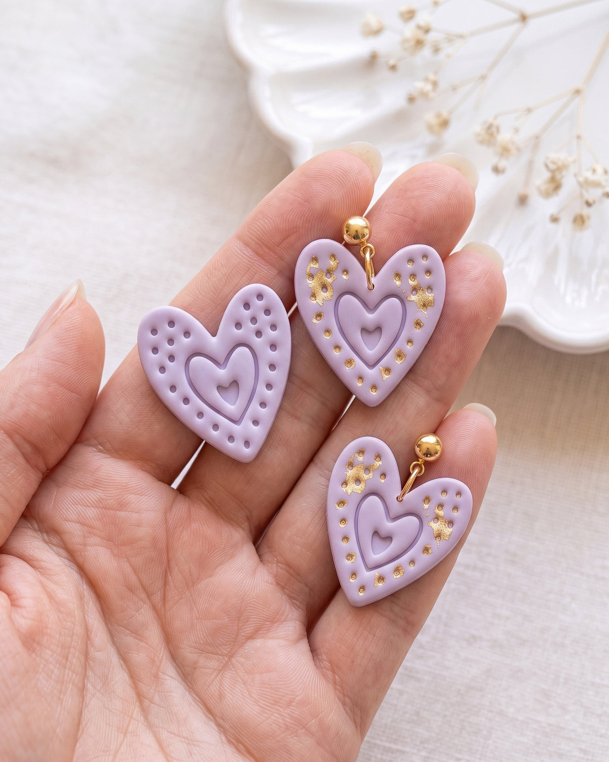 Boho Dotted Heart Imprint Clay Cutter – Hand Scale