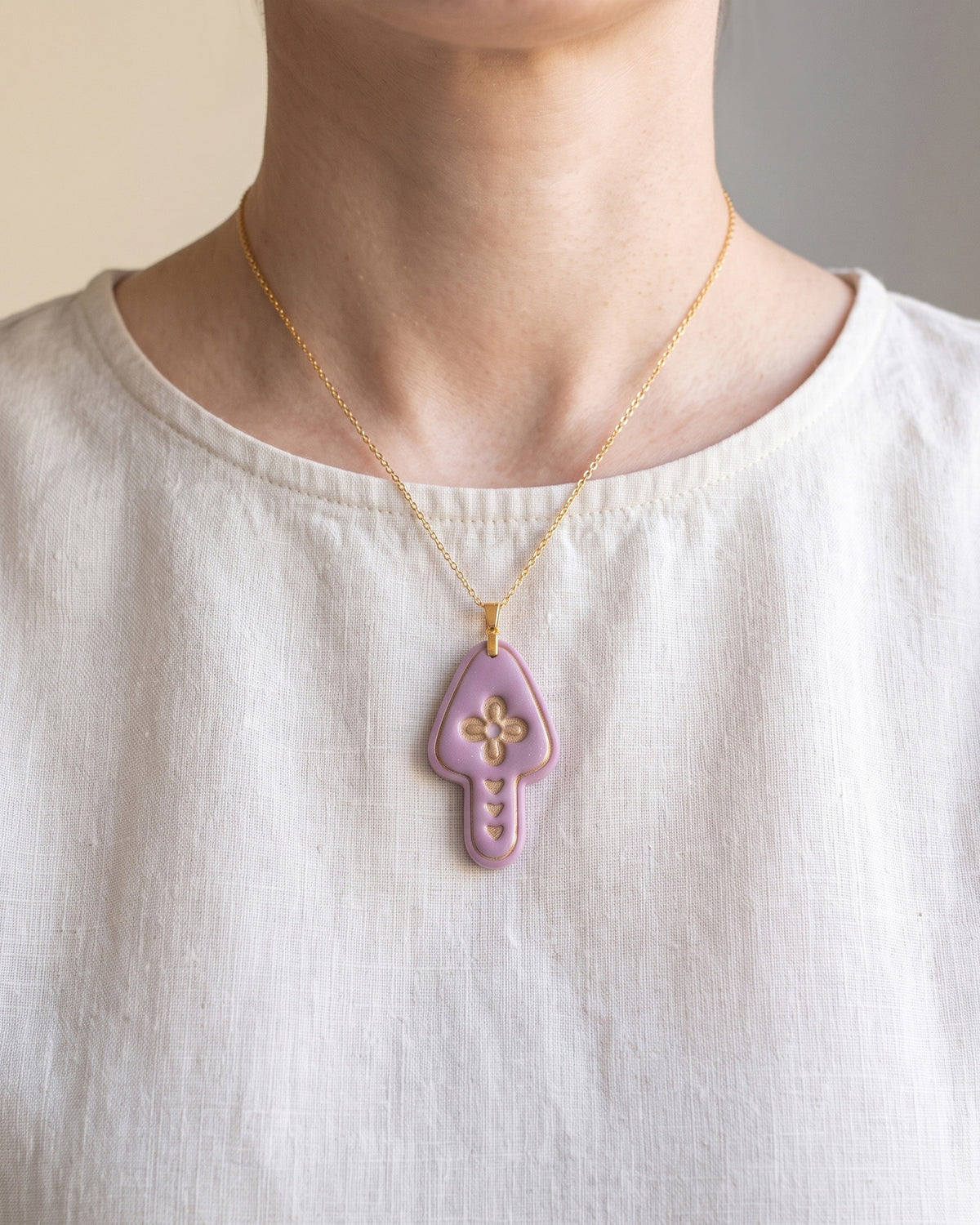 Scandi Folk Heart Mushroom Imprint Clay Cutter – Wear Shot