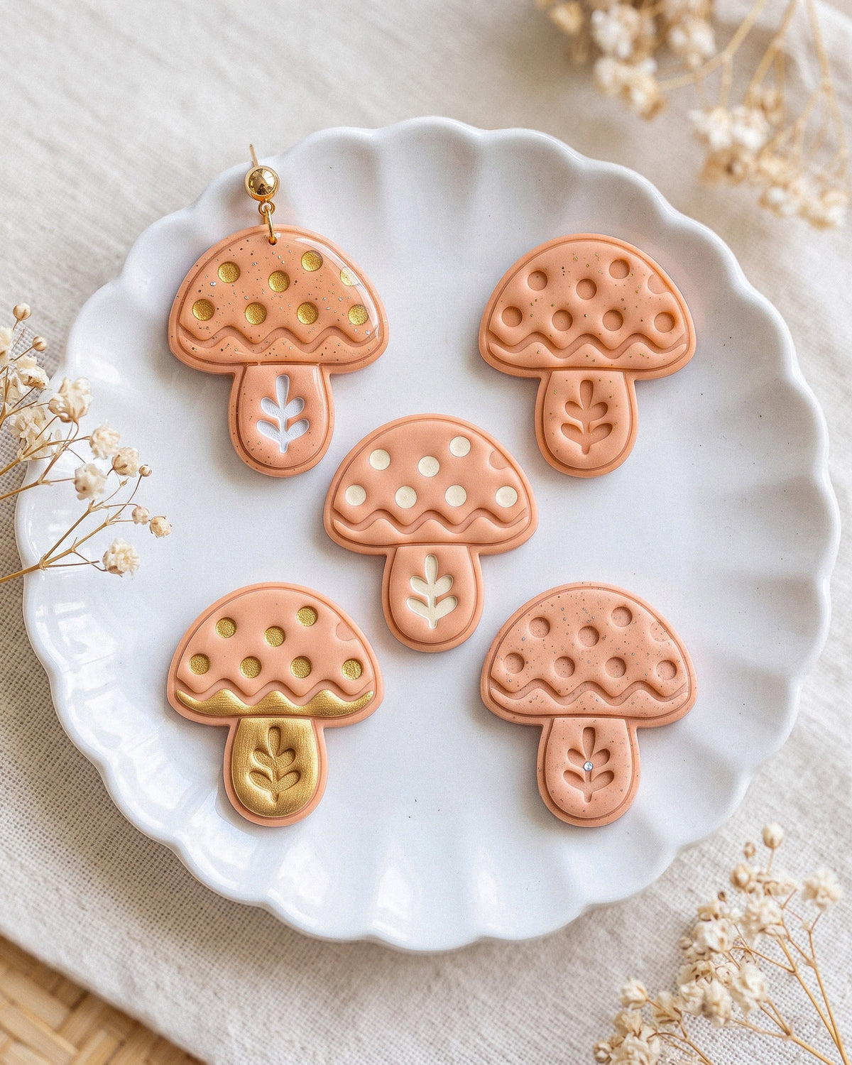 Scandi Folk Leaf Mushroom Imprint Clay Cutter – Finished Result