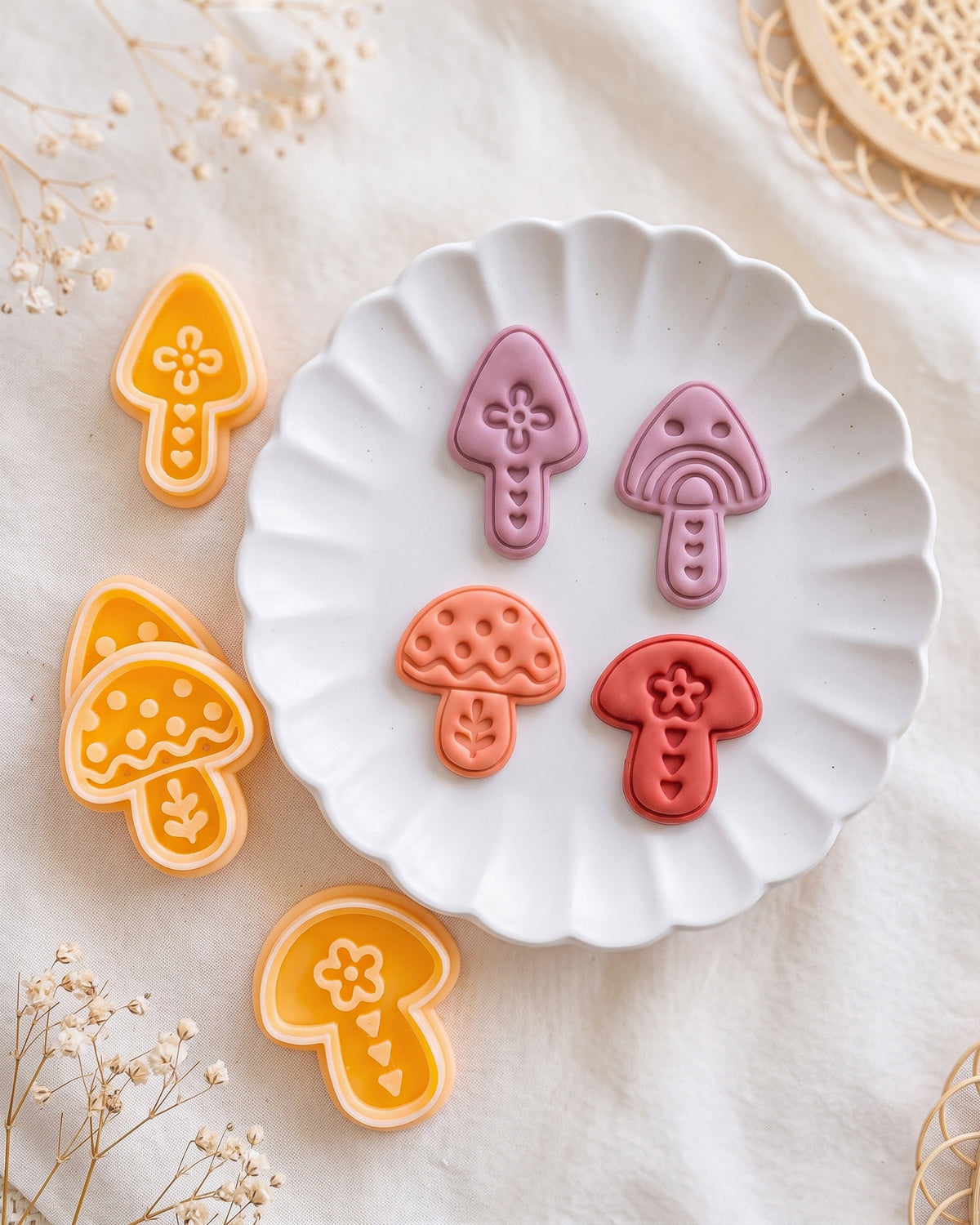 Nordic Folk Mushroom Imprint Clay Cutter Set – Full Set (4 Designs)