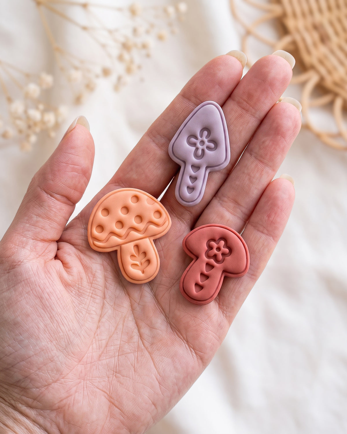 Nordic Folk Mushroom Imprint Clay Cutter Set – Hand Scale