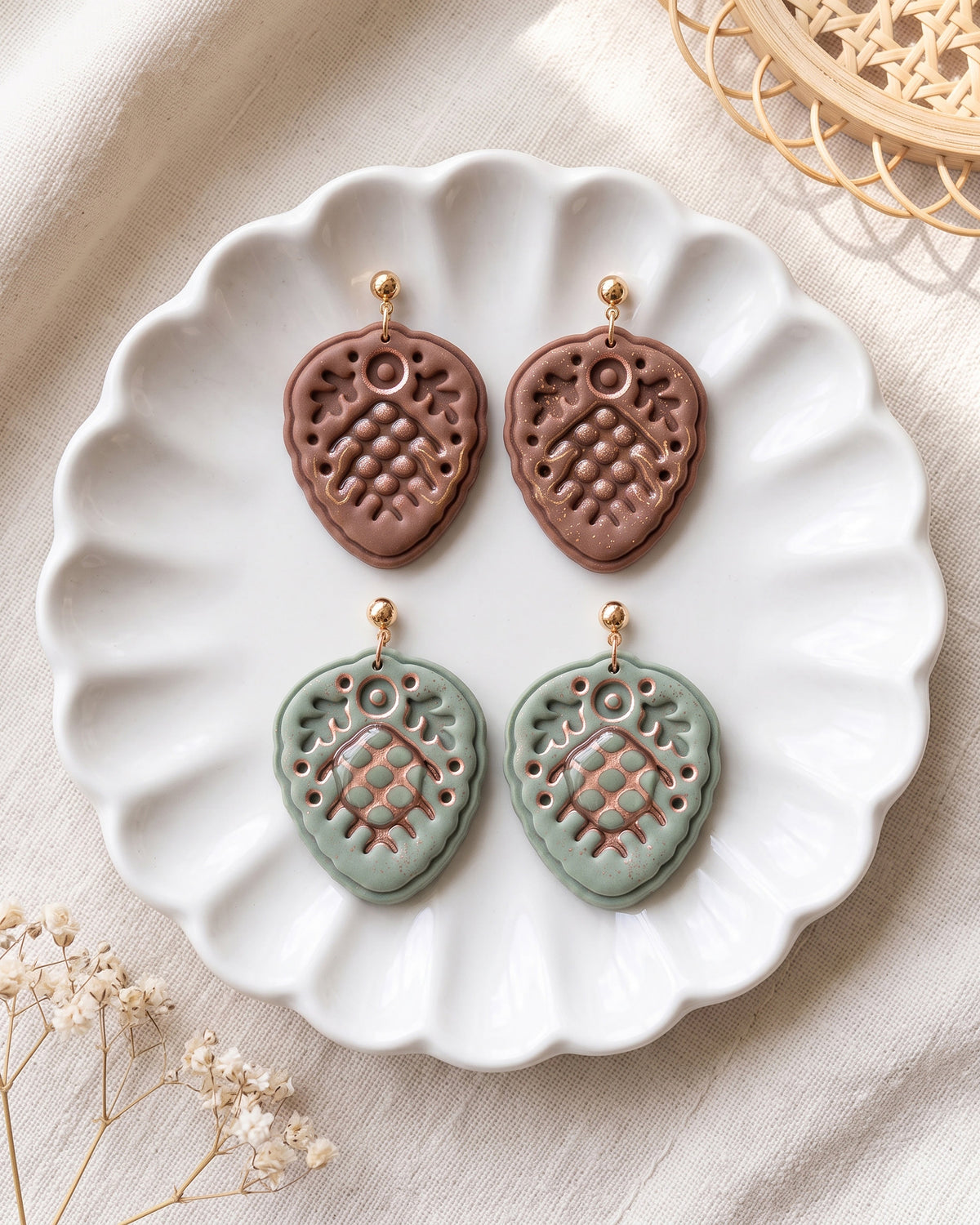 Scandi Folk Pine Cone Imprint Clay Cutter – Finished Result
