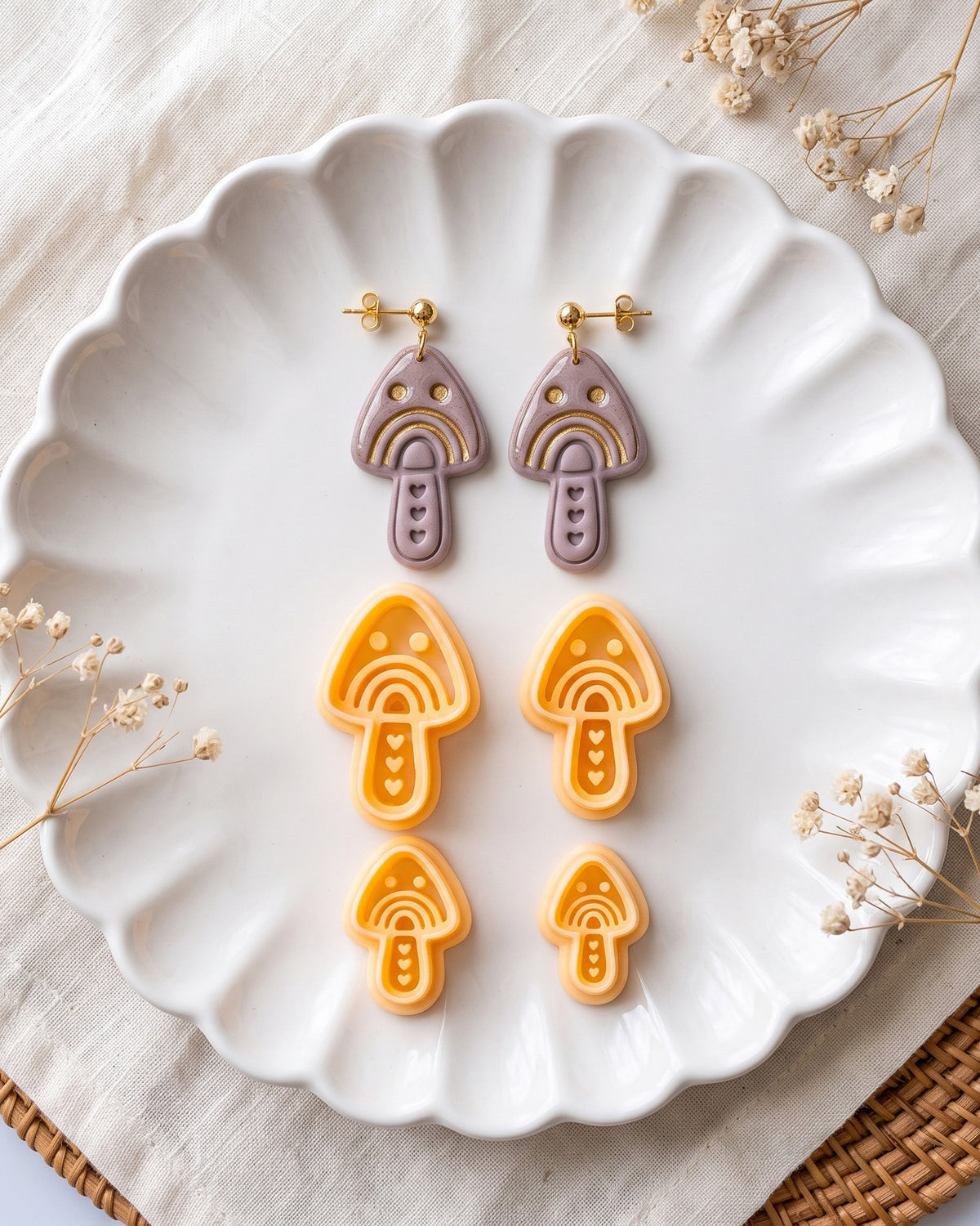 Scandi Folk Rainbow Mushroom Imprint Clay Cutter – Finished Result