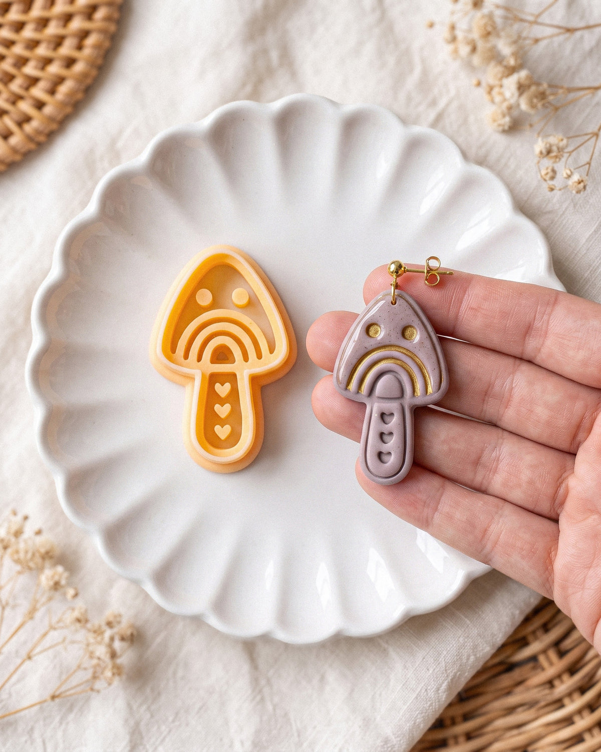 Scandi Folk Rainbow Mushroom Imprint Clay Cutter – Hand Scale