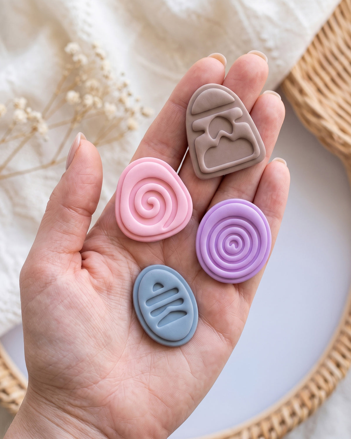 Boho Spiral & Mountain Imprint Clay Cutter Set – Hand Scale
