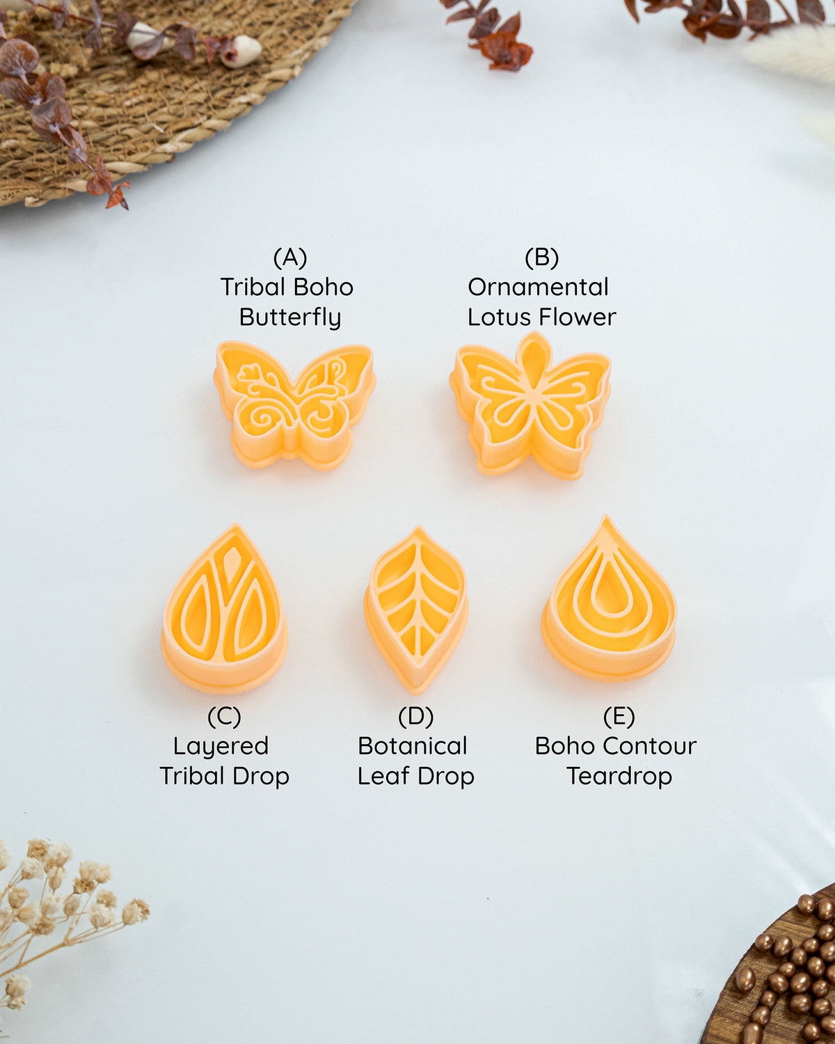 Boho Teardrop Imprint Clay Cutter Set – Full Set (5 Designs)