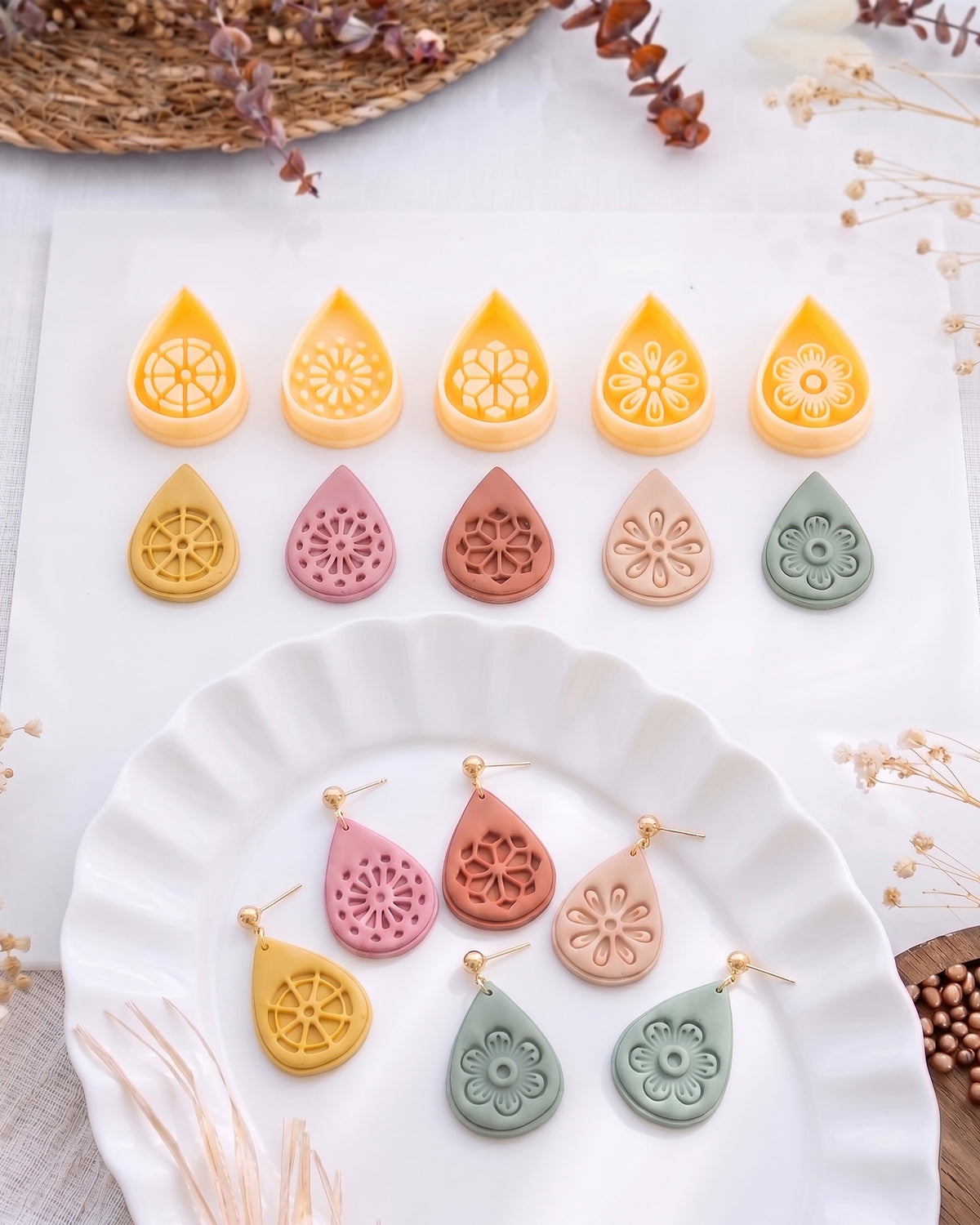 Botanical Teardrop Imprint Clay Cutter Set – Full Set (5 Designs)