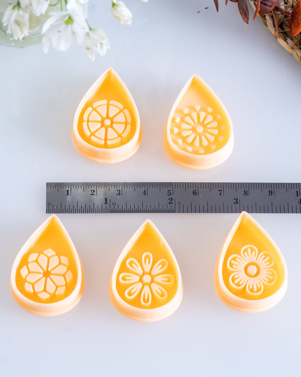 Botanical Teardrop Imprint Clay Cutter Set – Size Reference