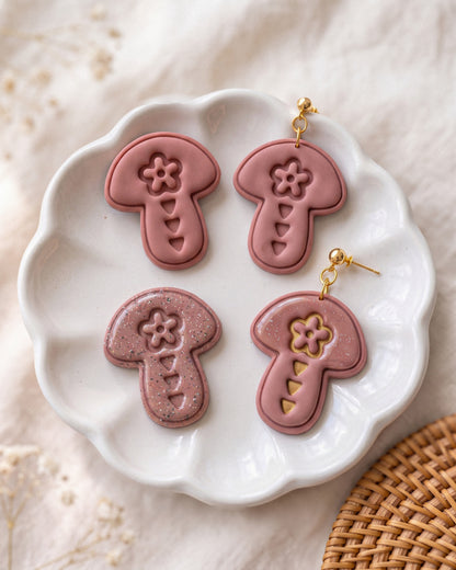 Scandi Folk Tri Mushroom Imprint Clay Cutter – Finished Result