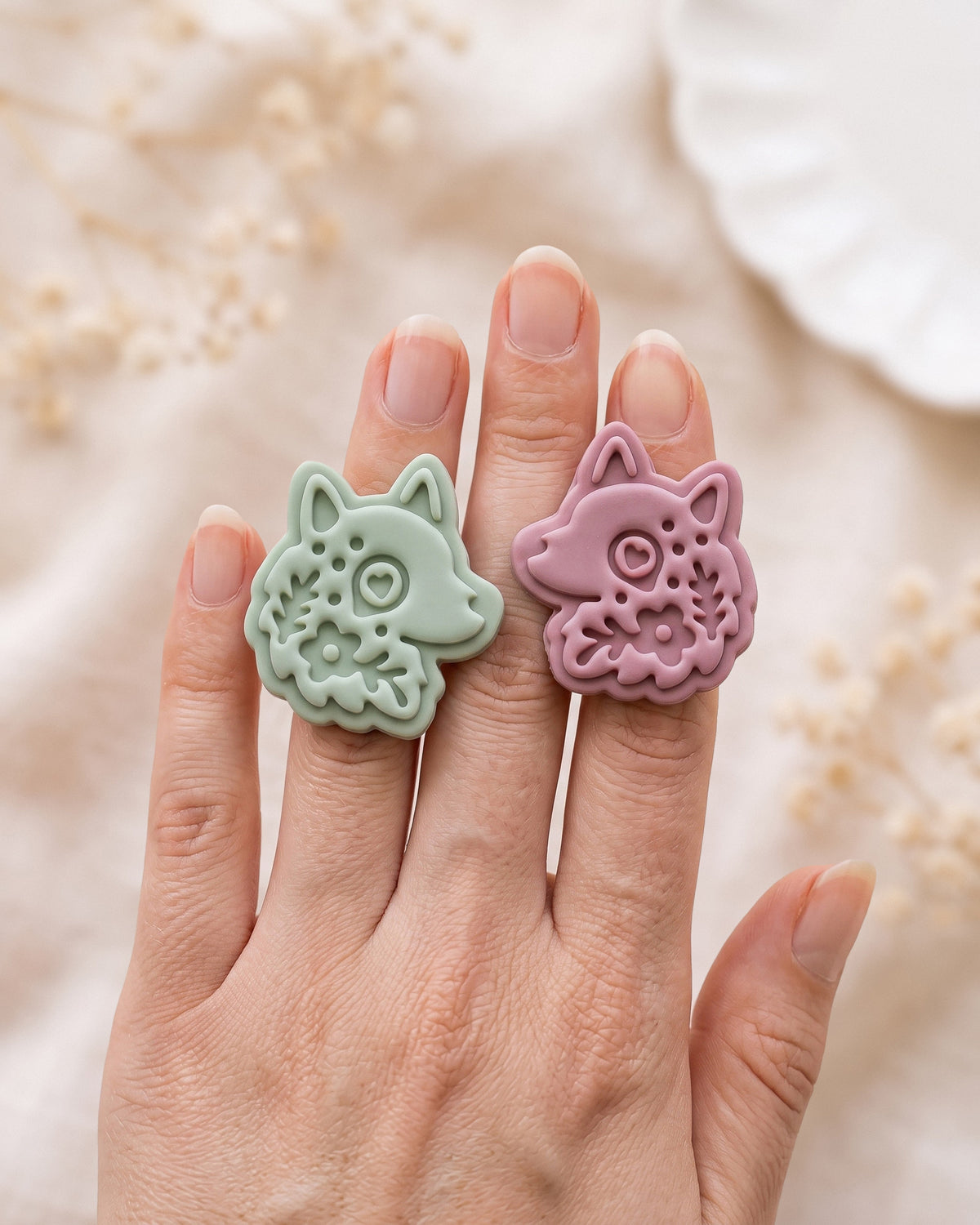 Scandi Folk Wolf Head Imprint Clay Cutter – Hand Scale