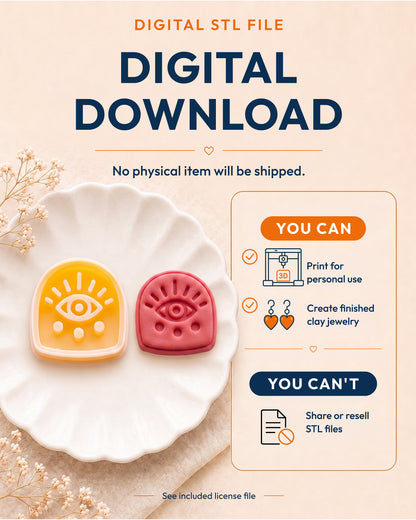 Digital download information graphic for the Boho Eye Arch STL files, explaining that no physical item is shipped.
