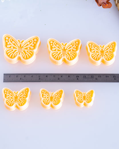 Butterfly clay cutters shown with a ruler or size lineup to provide a practical scale reference.