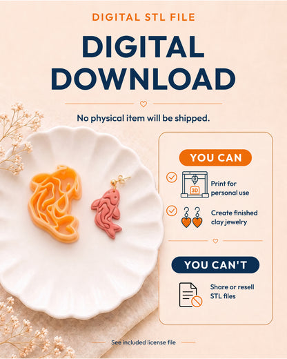 Digital download information graphic for the Catfish STL files, explaining that no physical item is shipped.