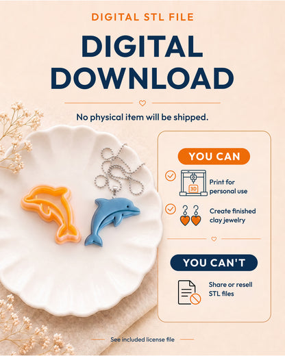Digital download information graphic for the Dolphin STL files, explaining that no physical item is shipped.