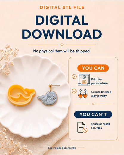Digital download information graphic for the Little Whale STL files, explaining that no physical item is shipped.
