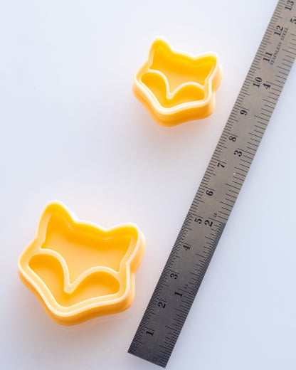 Mini Fox Face clay cutters shown with a ruler or size lineup to provide a practical scale reference.