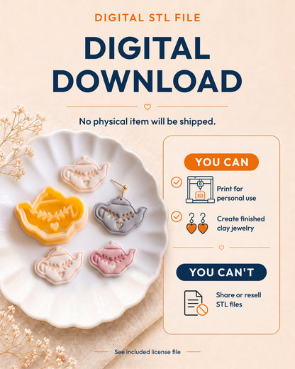 Digital download information graphic for the Nordic Folk Teapot STL files, explaining that no physical item is shipped.