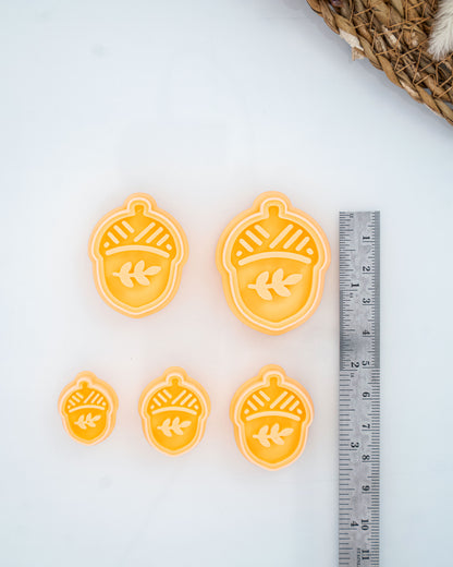 Oak Acorn clay cutters shown with a ruler or size lineup to provide a practical scale reference.