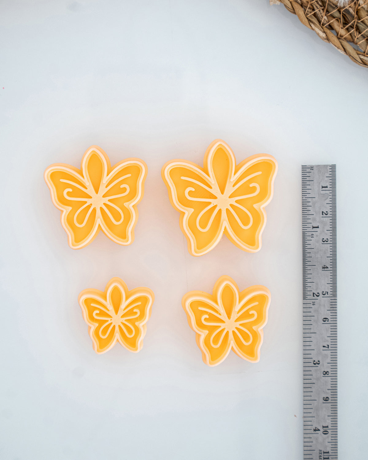 Ornamental Lotus clay cutters shown with a ruler or size lineup to provide a practical scale reference.