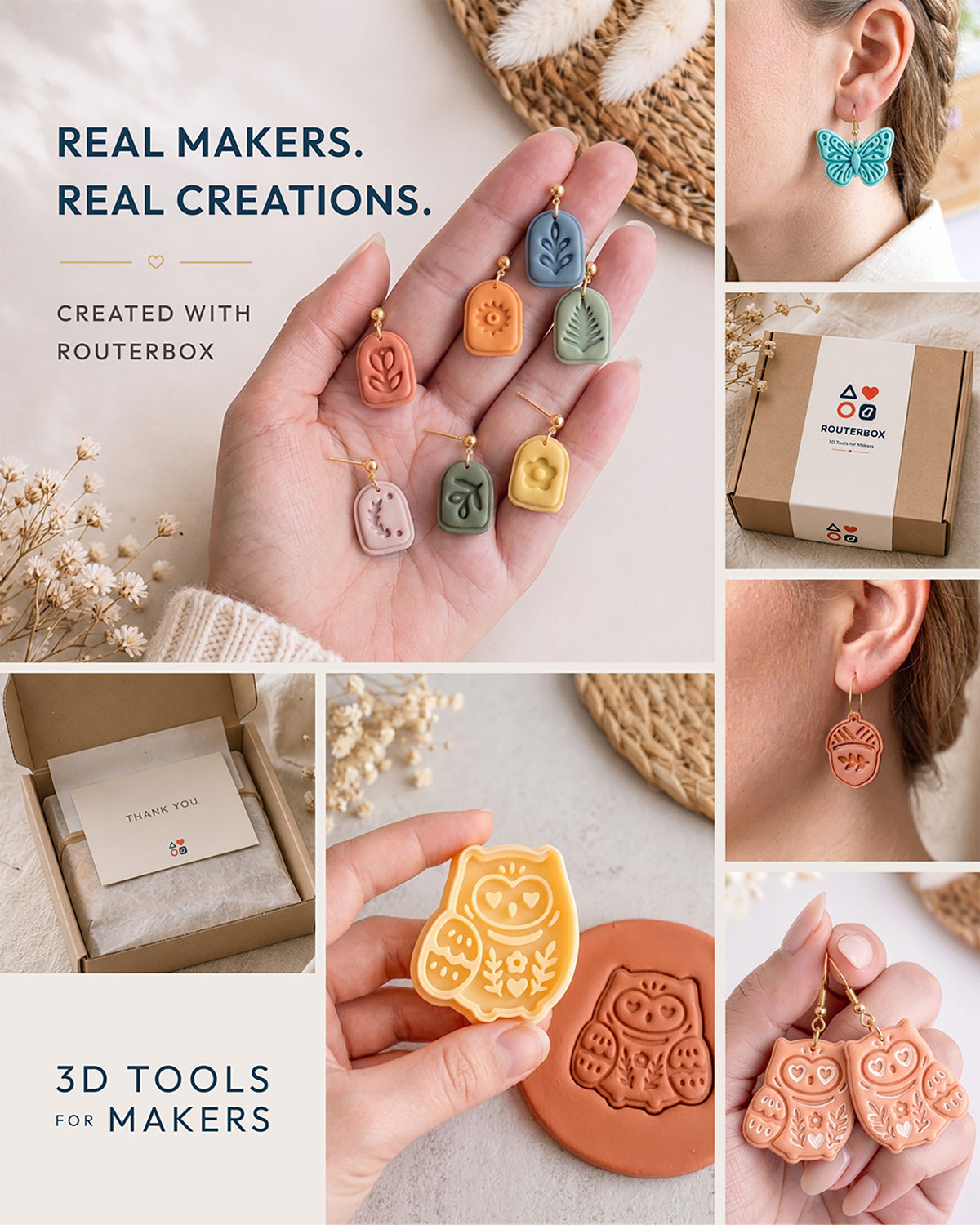 Polymer clay earrings created with Routerbox clay cutters