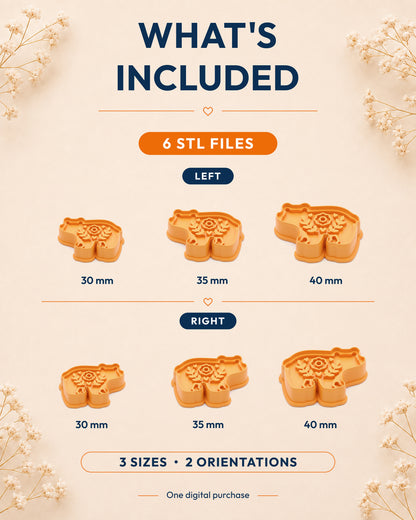 What's included graphic showing the STL file package and available sizes for the Scandi Folk Bear (Woodland Collection) clay cutter.