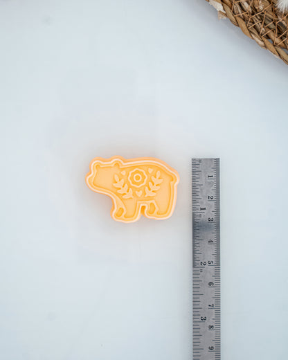 Scandi Folk Bear (Woodland Collection) clay cutters shown with a ruler or size lineup to provide a practical scale reference.