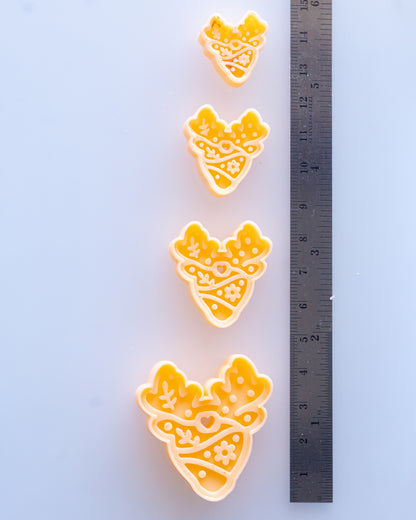Scandi Folk Deer Antlers clay cutters shown with a ruler or size lineup to provide a practical scale reference.