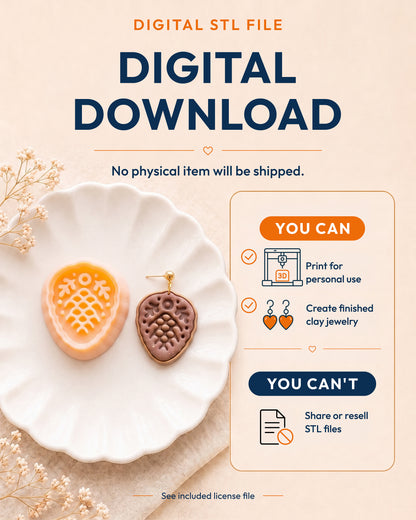 Digital download information graphic for the Scandi Folk Pine Cone STL files, explaining that no physical item is shipped.