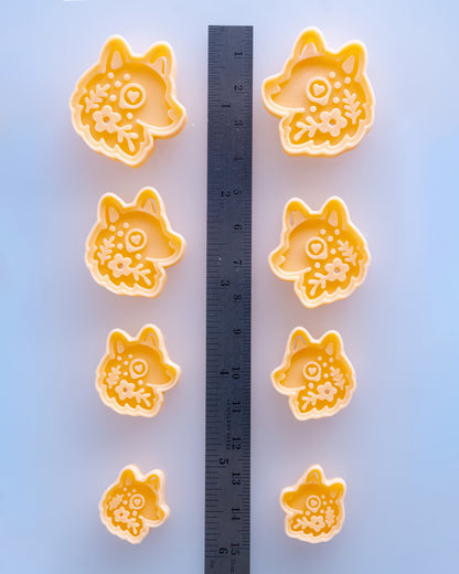 Scandi Folk Wolf Head clay cutters shown with a ruler or size lineup to provide a practical scale reference.