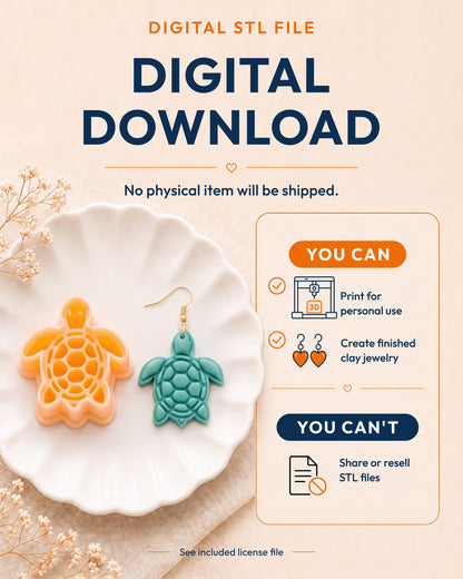 Digital download information graphic for the Sea Turtle STL files, explaining that no physical item is shipped.
